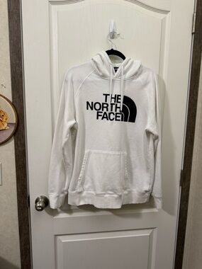 The North Face White Pullover Hoodie with Black Logo Tag